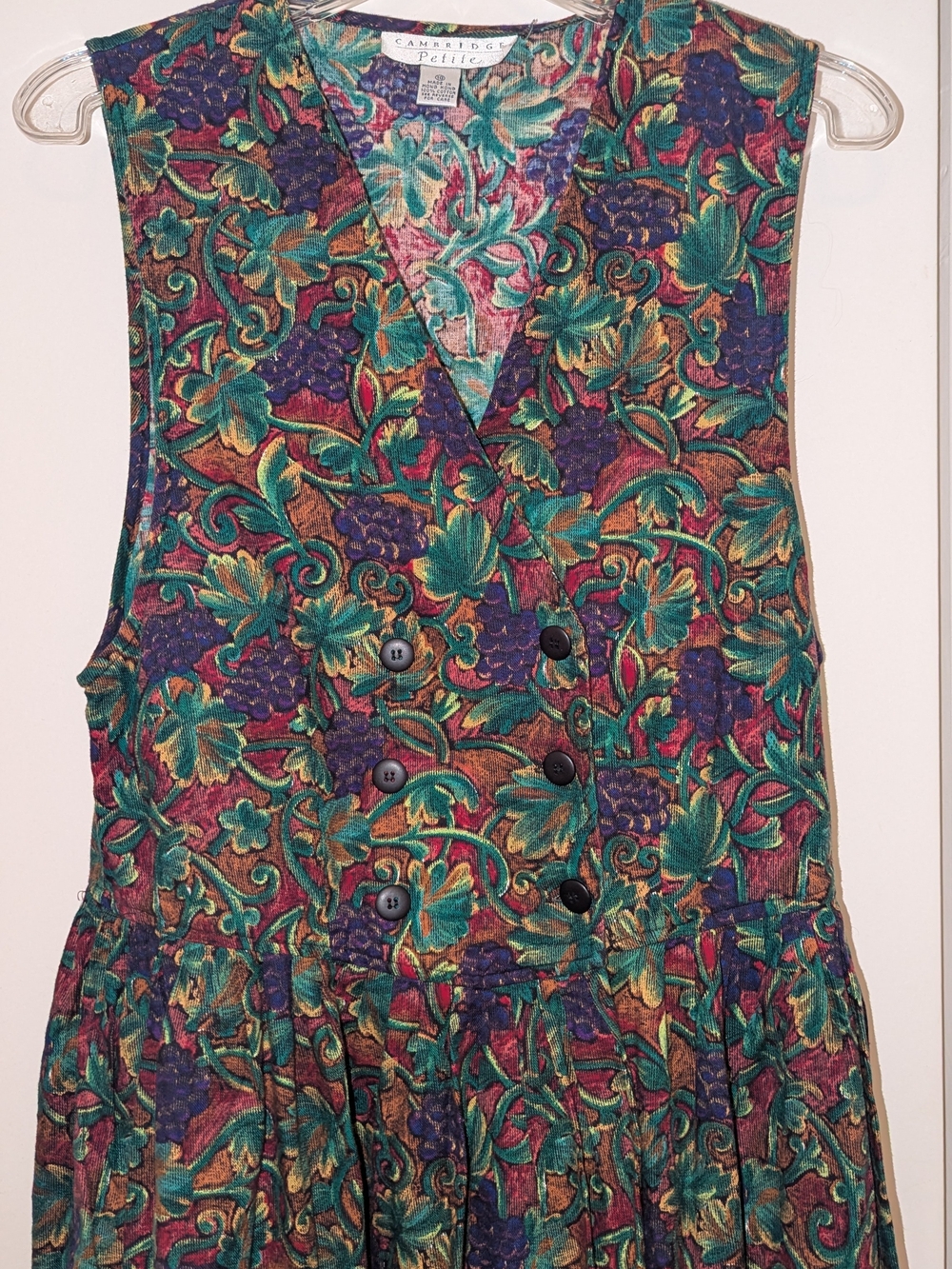 Vintage Cambridge Petite Double Breasted Grape Vine Vest Pinafore Dress